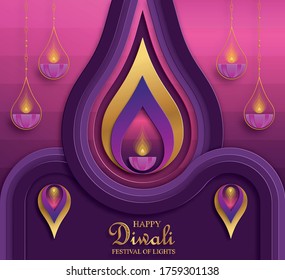 Diya lamp with fire lighting for Diwali, Deepavali or Dipavali, the indian festival of lights on color background