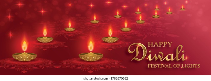 Diya lamp with fire lighting for Diwali, Deepavali or Dipavali, the indian festival of lights on color background
