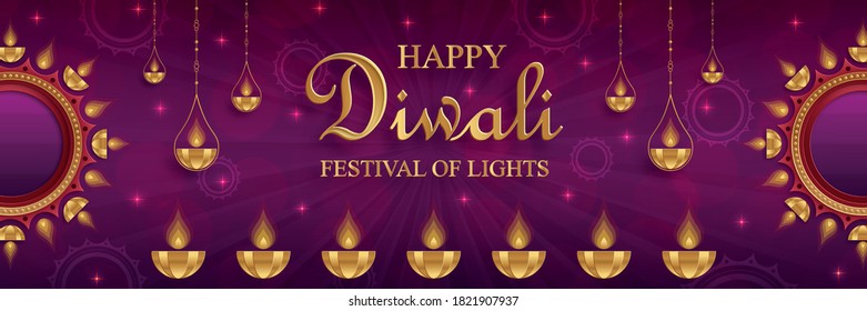 Diya lamp with fire lighting for Diwali, Deepavali or Dipavali, the indian festival of lights on color background