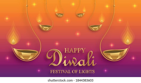 Diya lamp with fire lighting for Diwali, Deepavali or Dipavali, the indian festival of lights on color background