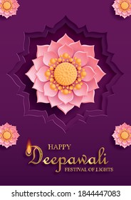 Diya lamp with fire lighting for Diwali, Deepavali or Dipavali, the indian festival of lights on color background
