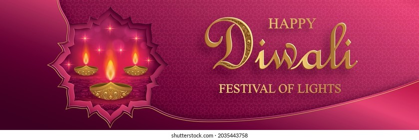 Diya lamp with fire lighting for Diwali, Deepavali or Dipavali, the indian festival of lights on color background