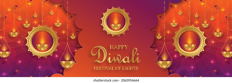 Diya lamp with fire lighting for Diwali, Deepavali or Dipavali, the indian festival of lights on color background