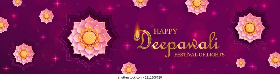 Diya lamp with fire lighting for Diwali, Deepavali or Dipavali, the indian festival of lights on color background