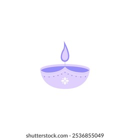 Diya Lamp With Flame In Flat Vector Illustration Symbolizing Light, Hope, And Indian Culture, Isolated On White Background.