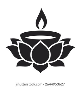 Lâmpada Diya no ícone da flor de lótus - Símbolo do festival hindu, ilustração vetorial