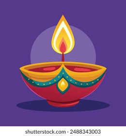 Diya lamp vector art illustration