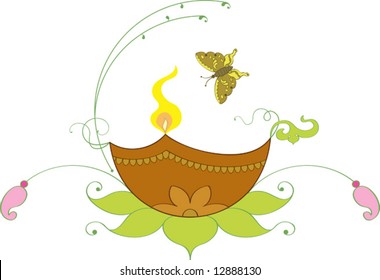 Diya (oil Lamp) attracting a Beautiful Butterfly