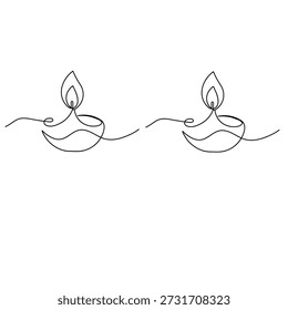 Diya oil lamp continuous one line drawing minimalist outline vector illustration
