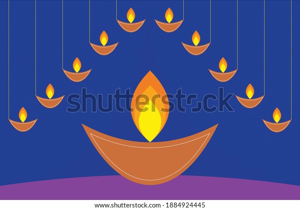 Diya oil lamp design vector illustration on\
blue background for candle\
festivals.