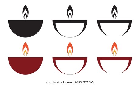Diya Vector Icons Set - Einfaches flaches Design für Festivals und Feiern