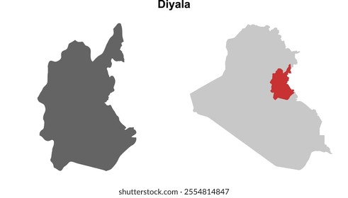 Diyala governorate blank outline map set