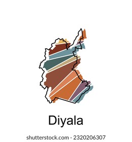 Mapa de diyala destacado en el país iraquí, plantilla de diseño de ilustraciones