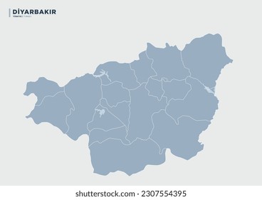 Diyarbakir province of Turkey, province map.