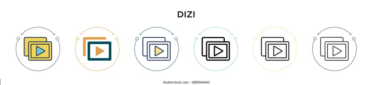 Dizi icon in filled, thin line, outline and stroke style. Vector illustration of two colored and black dizi vector icons designs can be used for mobile, ui, web