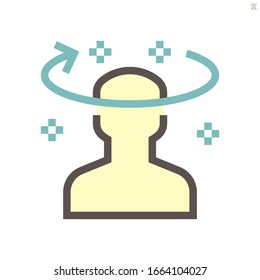 Dizziness and aches and pains vector icon. That is a potential symptom of illness from COVID-19. Dizziness are a common health-related complaint. May be migraine, tension and cluster. 48x48 px.