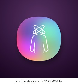 Dizziness app icon. Person feeling dizzy. Physiological stress symptoms. Vertigo, giddiness. Spinning head. UI/UX user interface. Web or mobile application. Vector isolated illustration