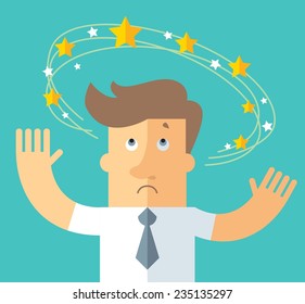 Dizziness. business metaphor illustration. business man with flying stars around his head.