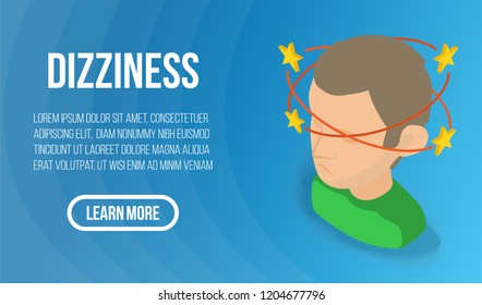 Dizziness concept banner. Isometric banner of dizziness vector concept for web, giftcard and postcard