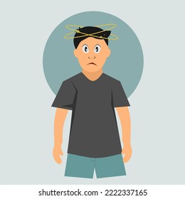 
dizziness, drug side effect, man has stars flying over his head, headache, cold, flu, intoxication, big man, health problems, vertigo disease, giddiness, foggy consciousness, disease symptom