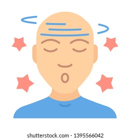 Dizziness Flat Design Long Shadow Color Icon. Person Suffering From Vertigo Illness. Influenza Fever Symptom. Headache, Concussion, Migraine. Anxiety, Depression. Vector Silhouette Illustration