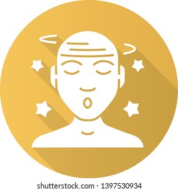 Dizziness flat design long shadow glyph icon. Headache, concussion, migraine. Person suffering from vertigo illness. Influenza fever symptom. Anxiety, panic attack. Vector silhouette illustration