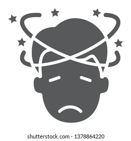 Dizziness glyph icon, stress and human, confused man sign, vector graphics, a solid pattern on a white background, eps 10.