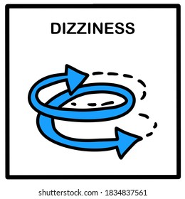 Dizziness hand drawn vector illustration icon in cartoon doodle style arrows covid-19 coronavirus symptom pandemic
