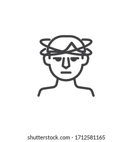 Icono de la línea principal de mareo. signo de estilo lineal para concepto móvil y diseño web. Cefalea, icono del vector del contorno de los síntomas del coronavirus. Símbolo, ilustración del logotipo. Gráficos vectoriales
