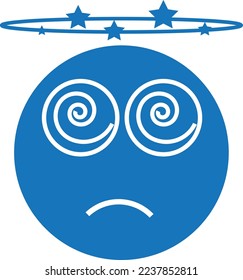 Dizziness icon, dizzy feeling symbol blue vector