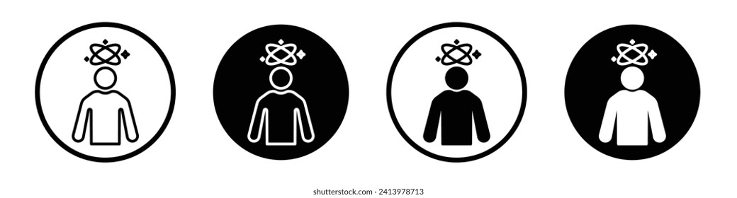 Dizziness icon set. Sick dizzy head vertigo vector symbol in a black filled and outlined style. Body motion imbalance sign.