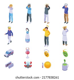 Dizziness icons set isometric vector. Brain headache. Face head