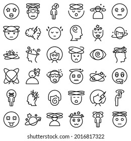 Dizziness icons set outline vector. Brain headache. Dizzy distracted