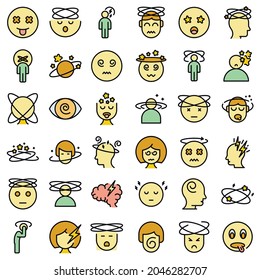 Dizziness icons set outline vector. Brain headache. Dizzy distracted