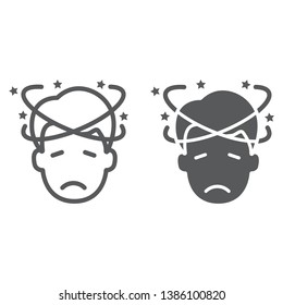 Dizziness line and glyph icon, stress and human, confused man sign, vector graphics, a linear pattern on a white background, eps 10.