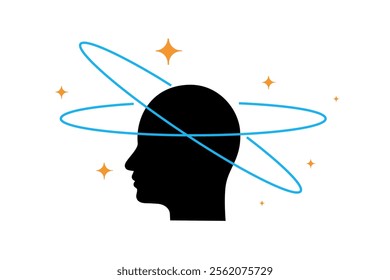 Dizziness line icon. Head, profile, orbits.