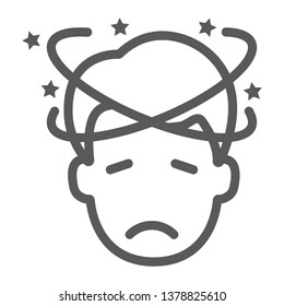 Dizziness Line Icon, Stress And Human, Confused Man Sign, Vector Graphics, A Linear Pattern On A White Background, Eps 10.