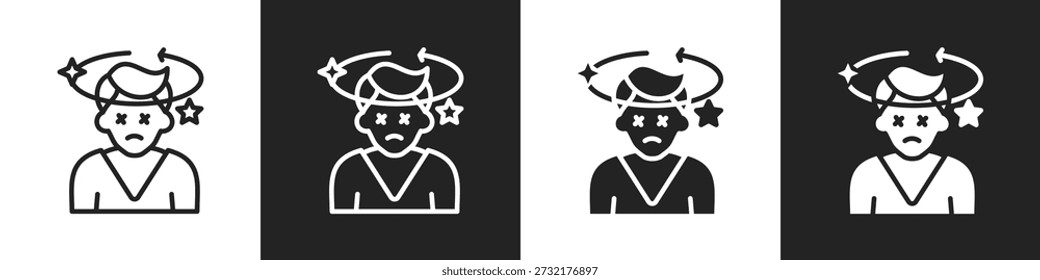 Dizziness Line And Solid Icon In White And Black Background