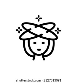 Dizziness, Migraine, Headache, Distracted Head Outline Icon. Front View. Woman Feel Dizzy Line Pictogram. PMS or menopause symptoms concept. Isolated Vector Illustration.