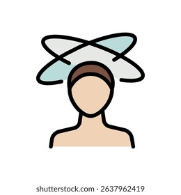 Dizziness, Migraine, Headache, Distracted Head Icon. Front View. Woman Feel Dizzy Line Pictogram. PMS or menopause symptoms concept. Isolated Vector Illustration.