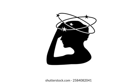 dizziness symbol in women, black isolated silhouette