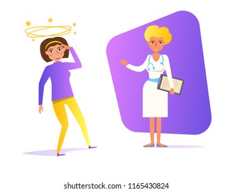 Dizziness Vector. Cartoon. Isolated art on white background. Flat