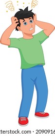 schwindeliger Junge mit Kopfkarikatur