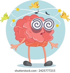 
Dizzy Brain Character Feeling Nauseated Vector Cartoon Illustration. queasy mind with balance loss from motion sickness 
