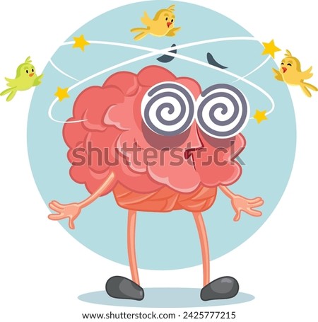 
Dizzy Brain Character Feeling Nauseated Vector Cartoon Illustration. queasy mind with balance loss from motion sickness 
