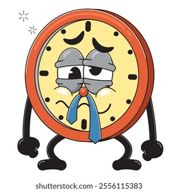 Dizzy Cartoon Clock Character Illustration