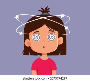 Dizzy Child with Vertigo Symptoms Vector Cartoon Illustration. Sick Child suffering from giddiness feeling nauseated
