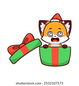 dizzy Christmas fox in gift box illustration vector