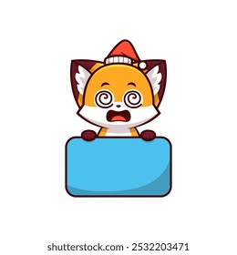 dizzy christmas fox holding text label