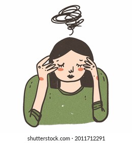 a dizzy and confused woman holding her head handdrawing illustration